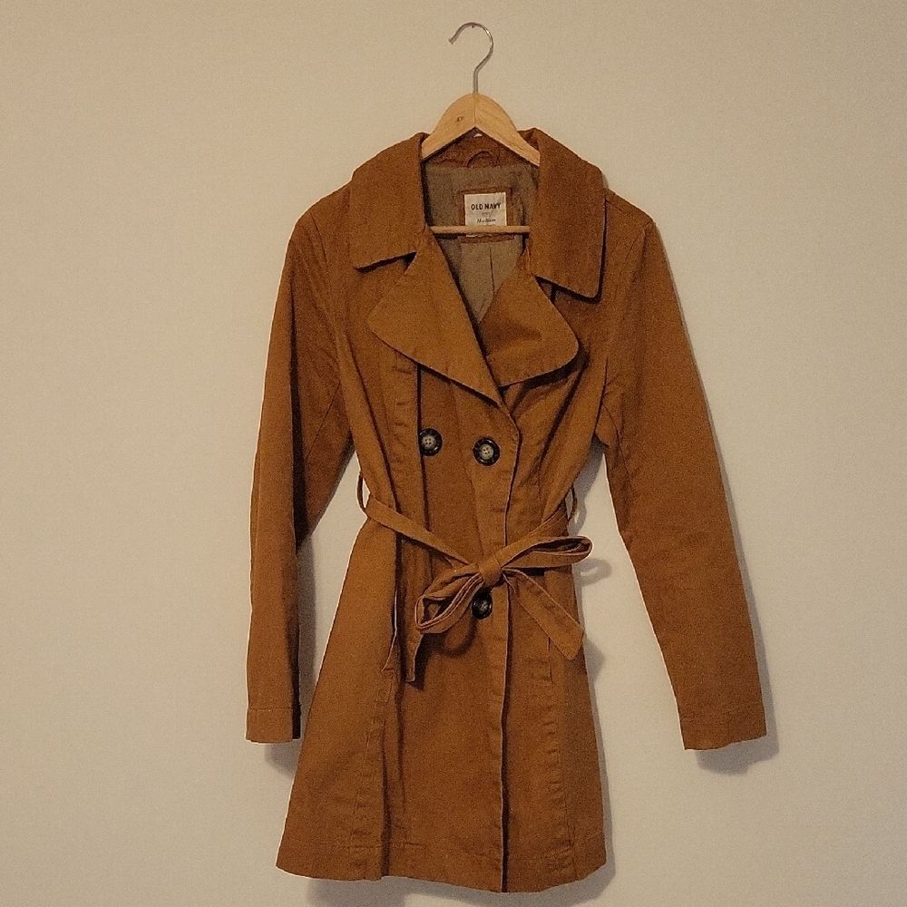Old Navy Vintage Tan Double-Breasted Belted Trench Coat Heritage Size M